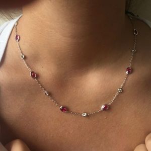 14kt White Gold Diamonds By The Yard with Diffused Ruby and Lab Diamond Necklace